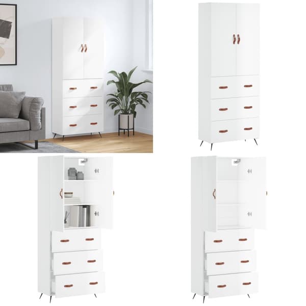 Högskåp högglans vit 69,5x34x180 cm konstruerat trä - Sidoskåp - Förvaringsskåp - Home & Living