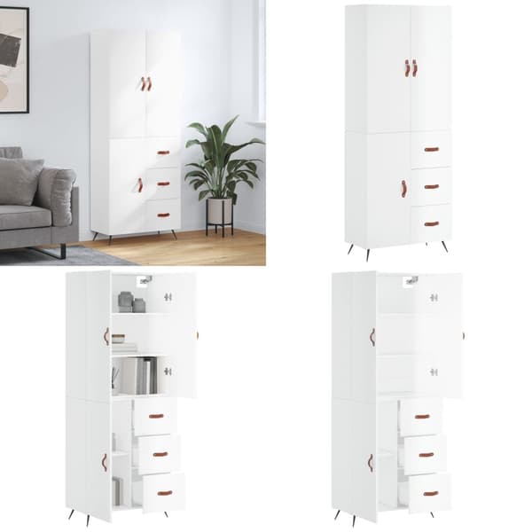 Højskab 69,5x34x180 cm konstrueret træ hvid højglans - Højskab - Højskabe - Home & Living