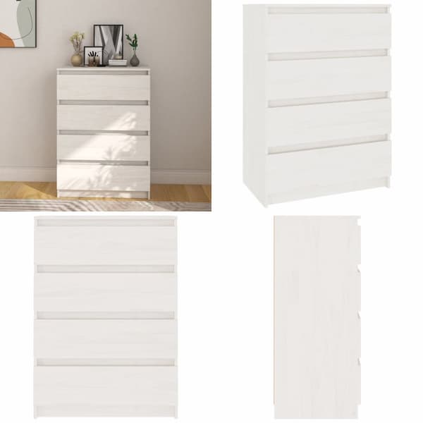 Kommode 60x36x84 cm massivt fyrretræ hvid - Sideskab - Sideskabe - Home & Living