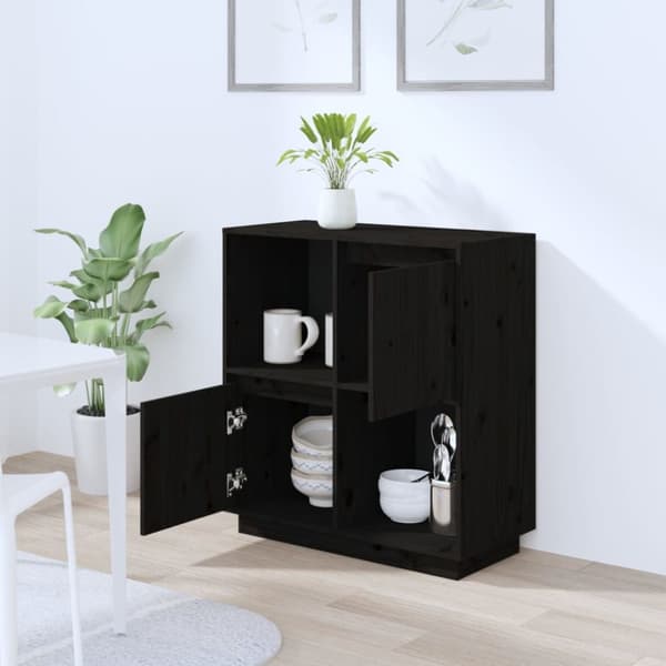 Skänk svart 74x35x80 cm massiv furu - Skänk - Skänkar - Home & Living