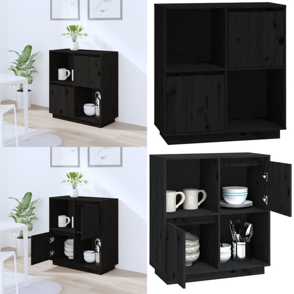 Skänk svart 74x35x80 cm massiv furu - Skänk - Skänkar - Home & Living