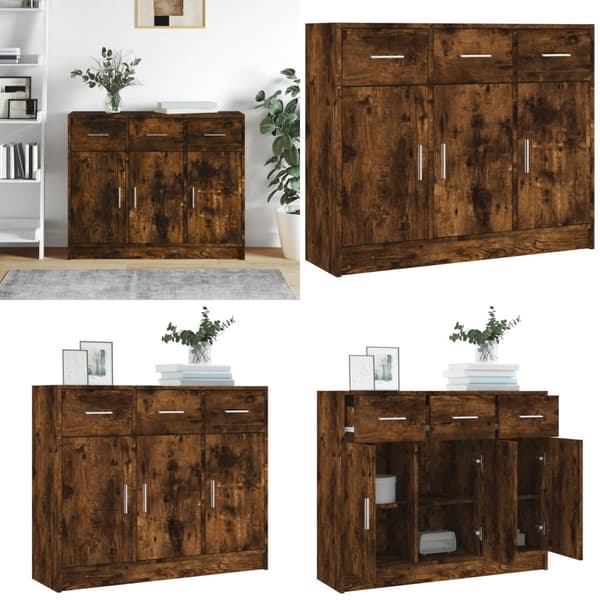 Skänk rökfärgad ek 91x28x75 cm konstruerat trä - Skänk - Skänk - Home & Living