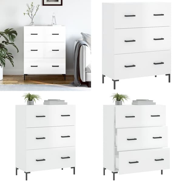 Skænk 69,5x34x90 cm konstrueret træ hvid højglans - Skænk - Skænke - Home & Living