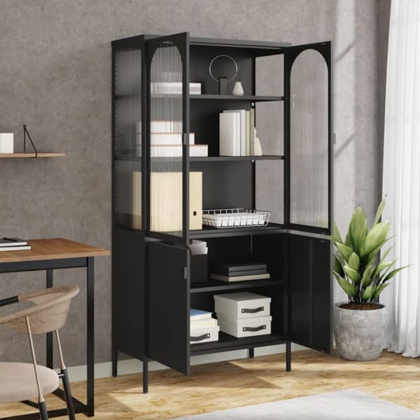 Skab 90x40x180 cm glas og stål sort - Højskab - Højskabe - Home & Living