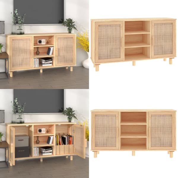 Skänk brun 105x30x60 cm massiv furu och naturlig rotting - Skänk - Skänkar - Home & Living