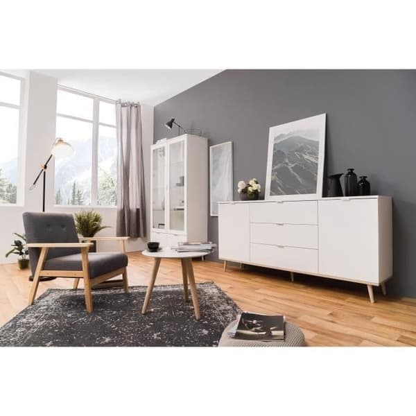 GÖTEBORG Låg skänk - Skandinavisk stil - Ek och vit dekor - L 180 cm