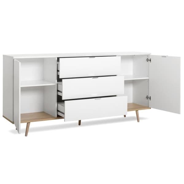 GÖTEBORG Låg skänk - Skandinavisk stil - Ek och vit dekor - L 180 cm