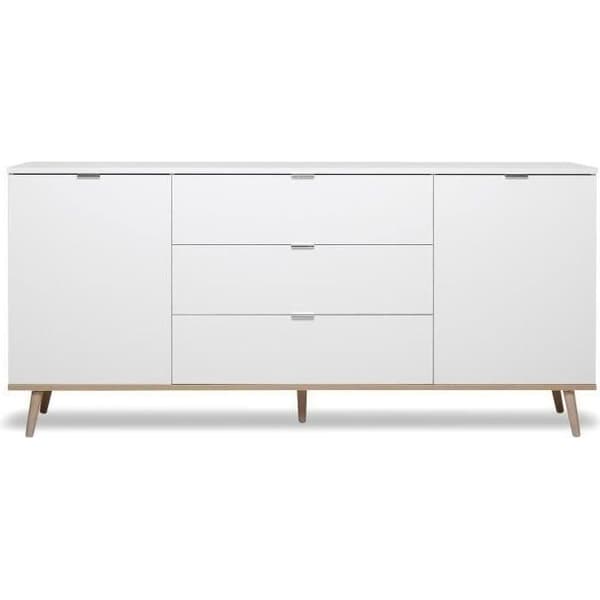 GÖTEBORG Låg skänk - Skandinavisk stil - Ek och vit dekor - L 180 cm