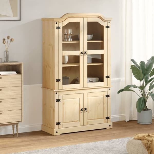 vidaXL glasskab Corona 103,5x42x180 cm massivt fyrretræ