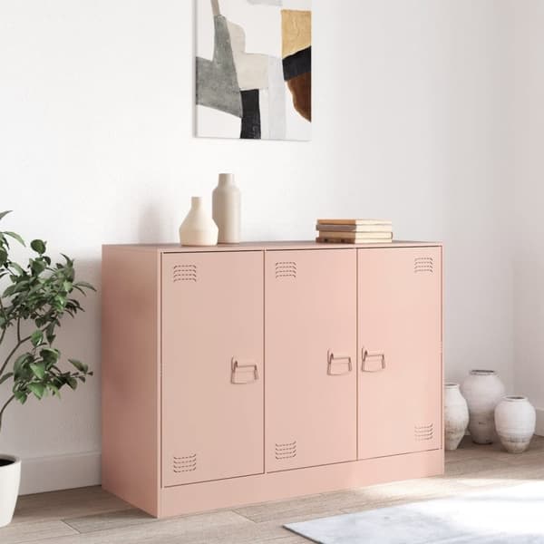 vidaXL skænk 99x39x73 cm stål lyserød