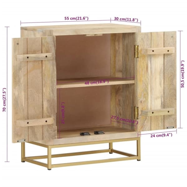 vidaXL skænk med 2 låger 55x30x70 cm massivt mangotræ