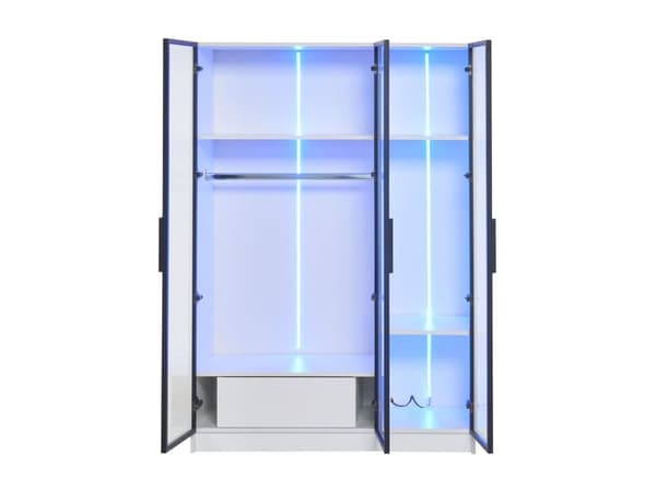 Glasskab H 160 cm med LED lys - 3 glaslåger og 1 skuffe - Hvid