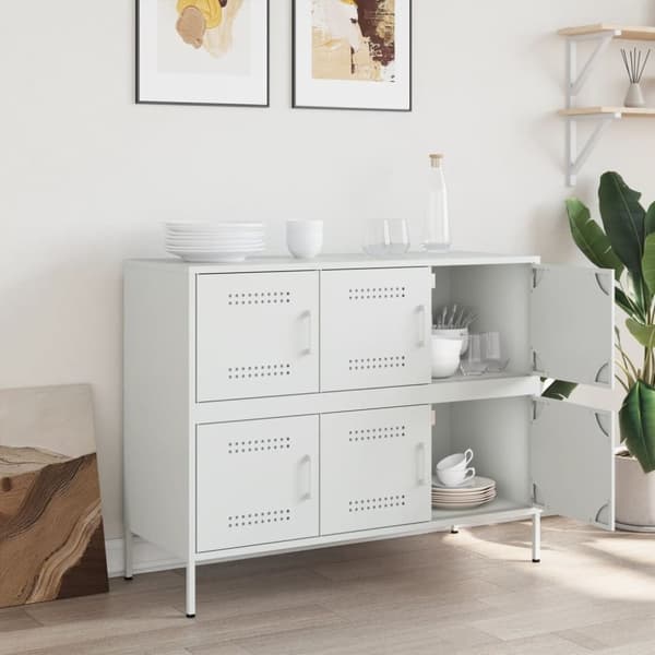 vidaXL Skjenk hvit 100,5x39x79 cm stål