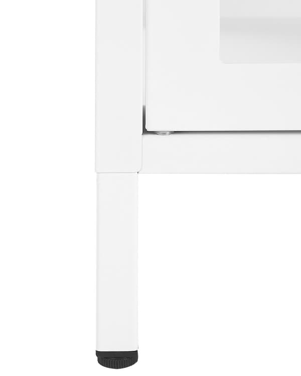 Skænk med Glaslåger Hvid Lav Metal Vitrine Kommode med Låger Industrielt Opbevaring Lang til Stuen TV Skænk Møbel Design