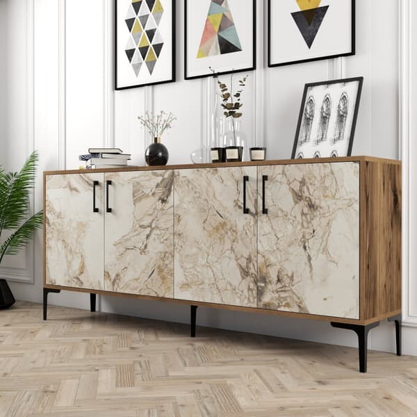 Chic Home Kaisa senkki 180x35xK78 cm, ruskea/valkoinen