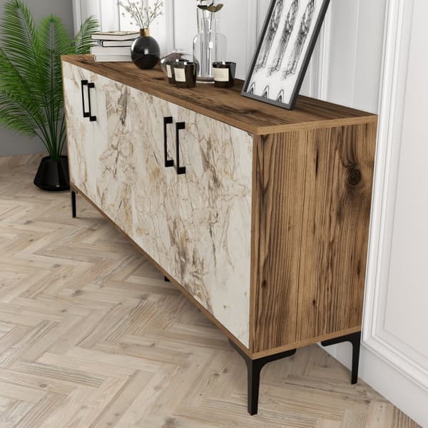 Chic Home Kaisa senkki 180x35xK78 cm, ruskea/valkoinen
