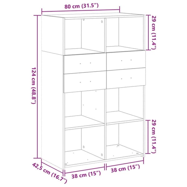 vidaXL reol 80x42,5x124 cm konstrueret træ sort