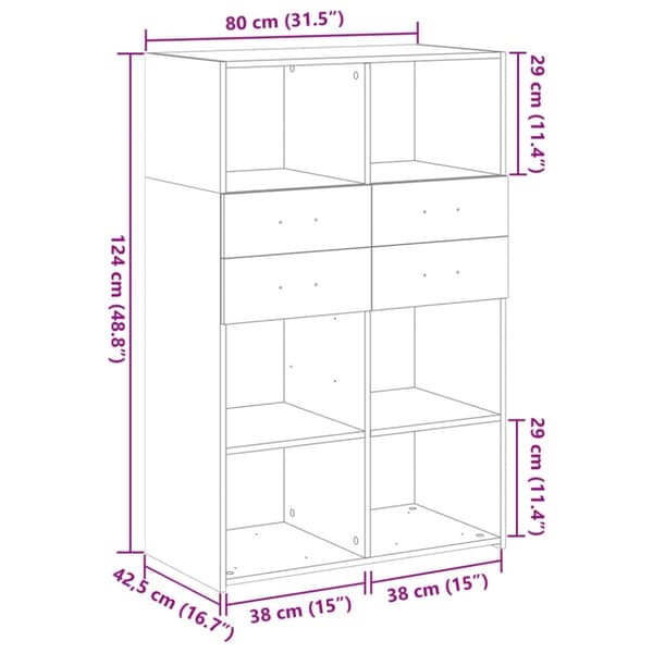 vidaXL reol 80x42,5x124 cm konstrueret træ grå sonoma-eg
