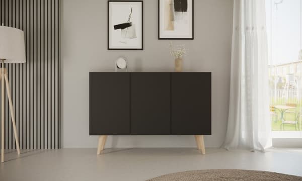 Kocot Toronto senkki 120cm, 3 kaappia, säädettävä hyllykorkeus, musta