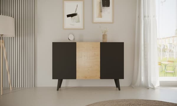 Kocot Toronto senkki 120cm, 3 kaappia, säädettävä hyllykorkeus, musta/beige