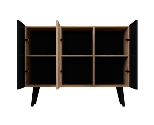 Kocot Toronto senkki 120cm, 3 kaappia, säädettävä hyllykorkeus, musta/beige