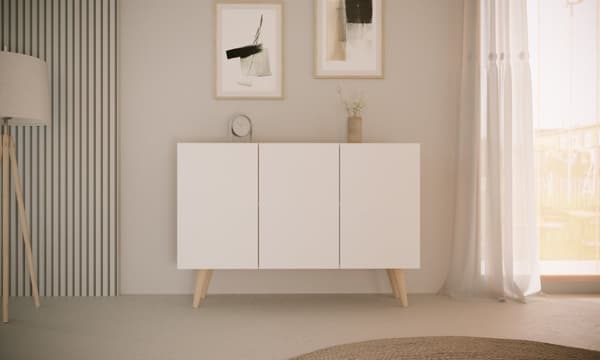 Kocot Toronto senkki 120cm, 3 kaappia, säädettävä hyllykorkeus, valkoinen