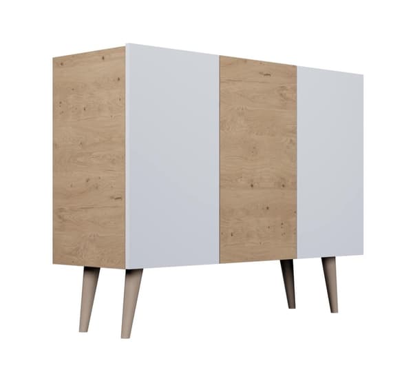 Kocot Toronto senkki 120cm, 3 kaappia, säädettävä hyllykorkeus, valkoinen/beige