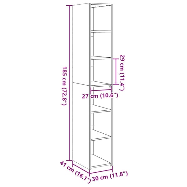 vidaXL reol 30x41x185 cm konstrueret træ sort