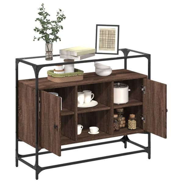 vidaXL Skjenk med glasstopp brun eik 98x35x81 cm konstruert tre