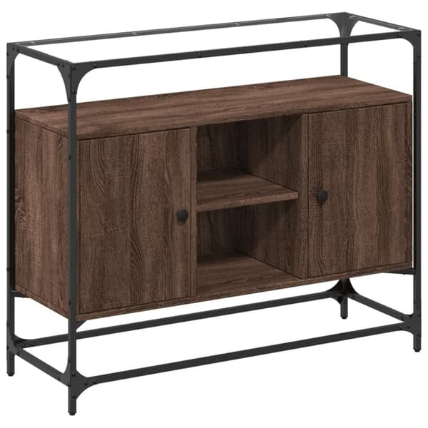 vidaXL skænk med glastop 98x35x81 cm konstrueret træ brun egetræsfarve