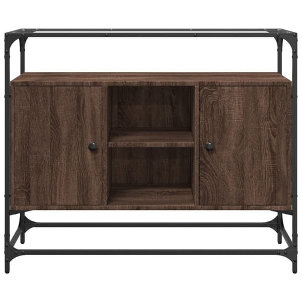 vidaXL skænk med glastop 98x35x81 cm konstrueret træ brun egetræsfarve