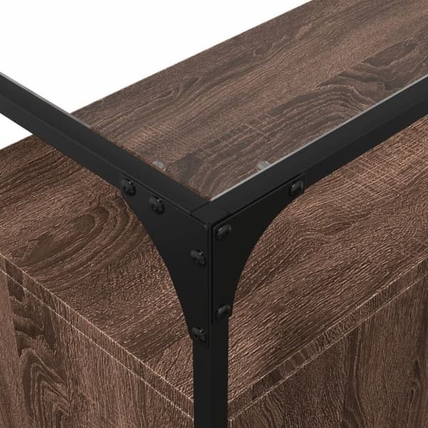 vidaXL skænk med glastop 98x35x81 cm konstrueret træ brun egetræsfarve