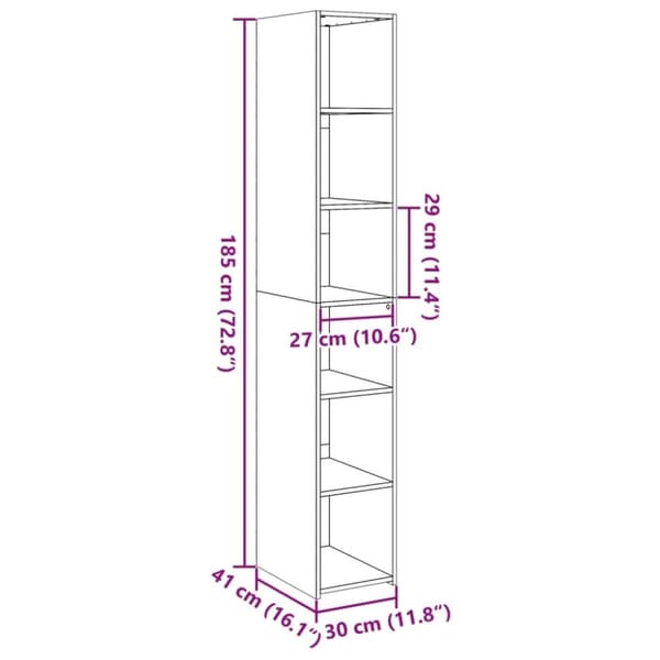 vidaXL reol 30x41x185 cm konstrueret træ hvid