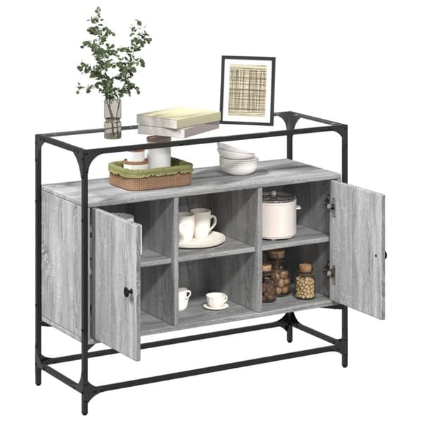 vidaXL skænk med glastop 98x35x81 cm konstrueret træ grå sonoma-eg