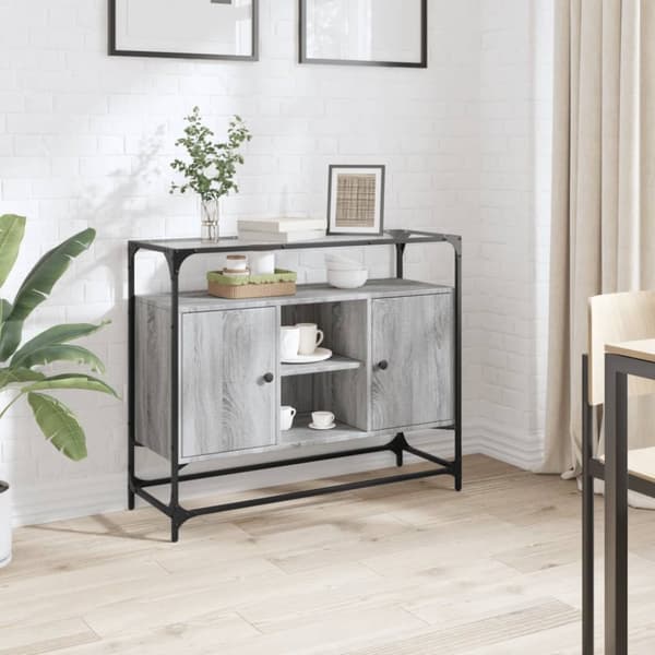 vidaXL skænk med glastop 98x35x81 cm konstrueret træ grå sonoma-eg