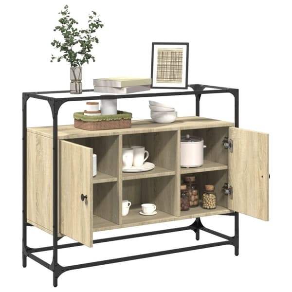 vidaXL Skjenk med glasstopp sonoma eik 98x35x81 cm konstruert tre