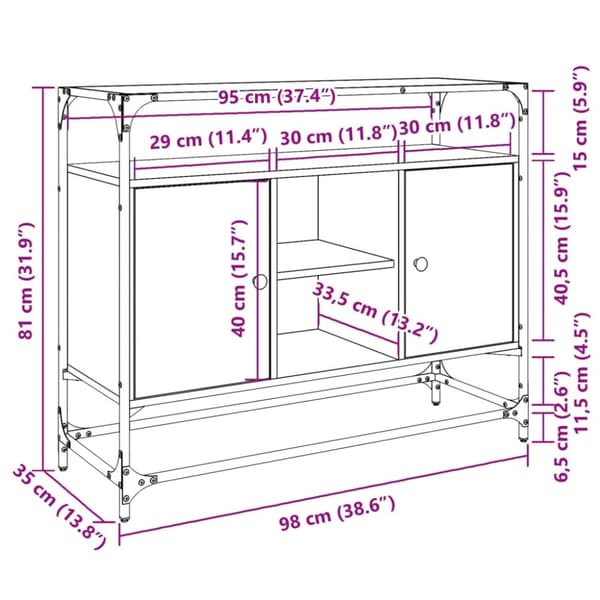 vidaXL Skjenk med glasstopp sonoma eik 98x35x81 cm konstruert tre