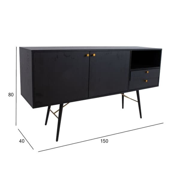 Lipasto LUXEMBOURG 150x40xK80cm, melamiinilevyä, metallirunko, musta