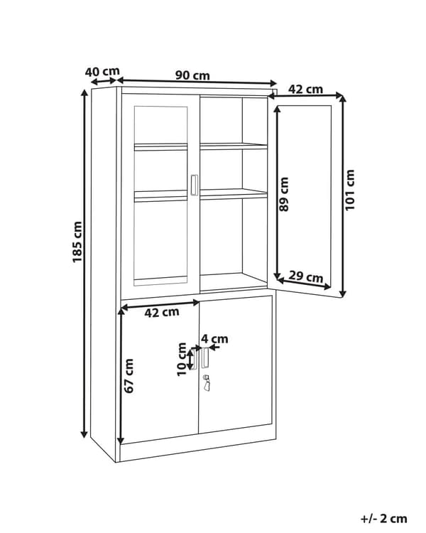 Vitrinskåp Vit Metall 90 x 40 x 185 cm Med Glasdörrar Hyllplan Lådor Låsbar Kontor Arbetsrum Industriell Stil