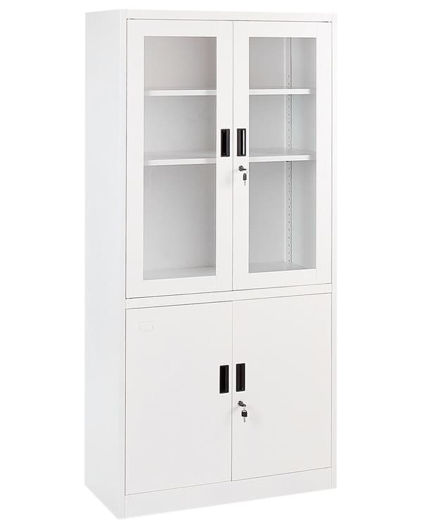 Vitrinskåp Vit Metall 90 x 40 x 185 cm Med Glasdörrar Hyllplan Lådor Låsbar Kontor Arbetsrum Industriell Stil