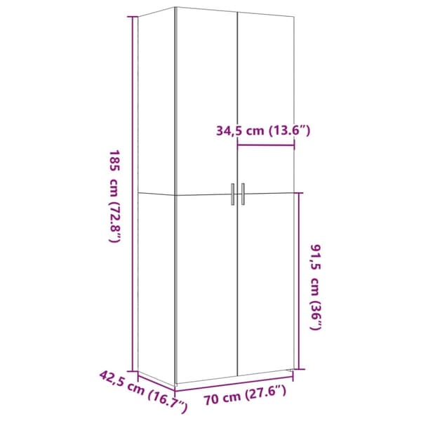 vidaXL Highboard hvit 70x42,5x185 cm konstruert tre
