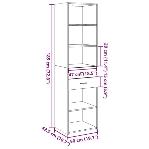 vidaXL skab 50x42,5x185 cm konstrueret træ sonoma-eg