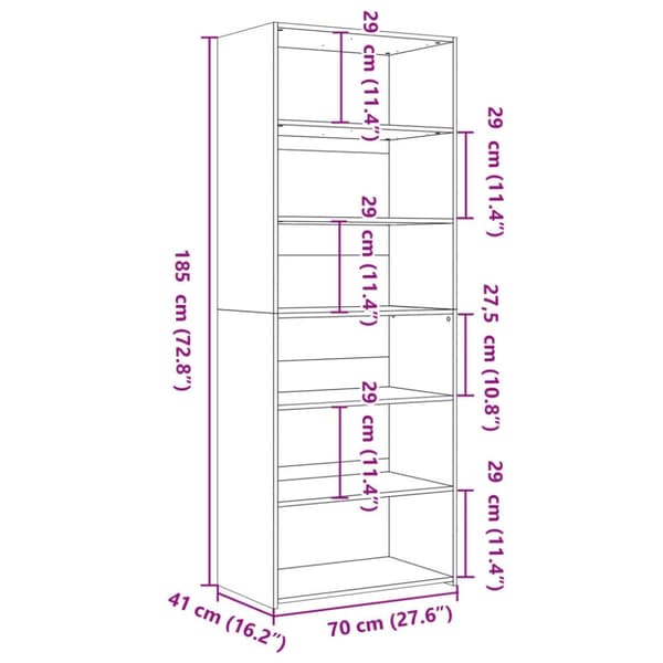 vidaXL Hylle røkt eik 70x41x185 cm konstruert tre