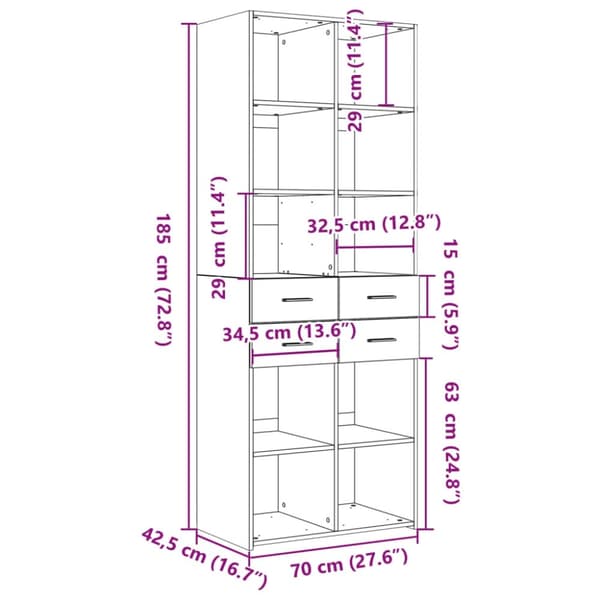 vidaXL skab 70x42,5x185 cm konstrueret træ røget egetræsfarve