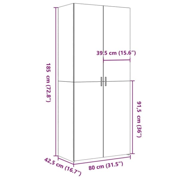 vidaXL Highboard hvit 80x42,5x185 cm konstruert tre