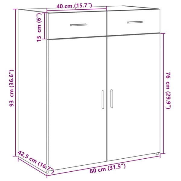 vidaXL skænk 80x42,5x93 cm konstrueret træ grå sonoma-eg