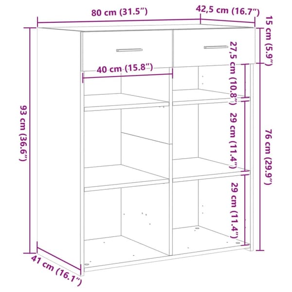 vidaXL Skänk betonggrå 80x42,5x93 cm konstruerat trä