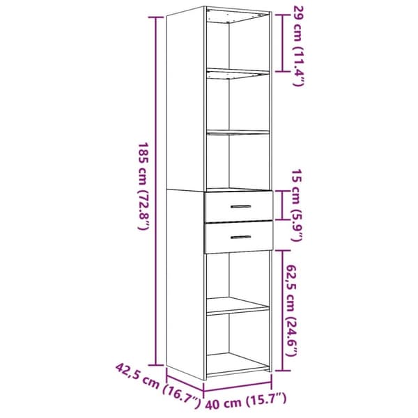 vidaXL højskab 40x42,5x185 cm konstrueret træ betongrå