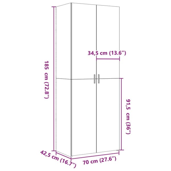 vidaXL Highboard svart 70x42,5x185 cm konstruert tre