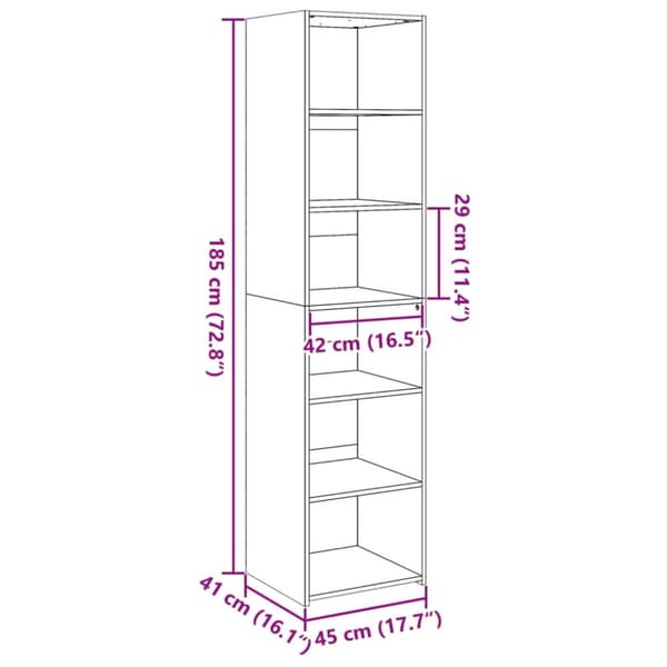 vidaXL reol 45x41x185 cm konstrueret træ røget egetræsfarve